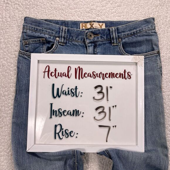 Roxy Sunset Beach Flare Jeans Women’s 7 (31x31) Blue Y2K Boho Western Rodeo Surf - Picture 14 of 14